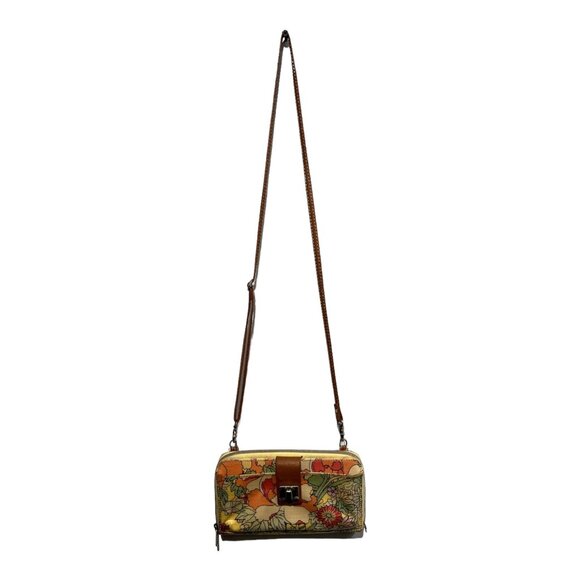 Crossbody Wallet  Crossbody Floral Retro Blossom Coated‎ Clutch Yellow Orange - Picture 3 of 10